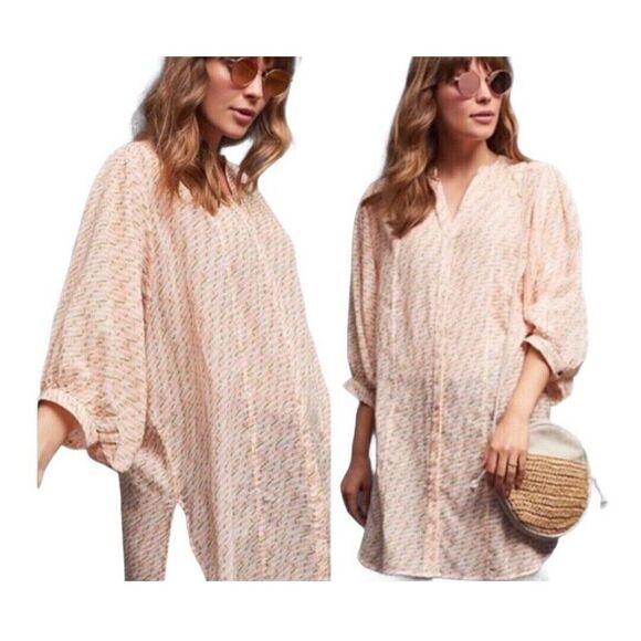 Maeve Anthropolgie Lena yarn dyed orange tunic top shirt XS button front - Picture 2 of 14